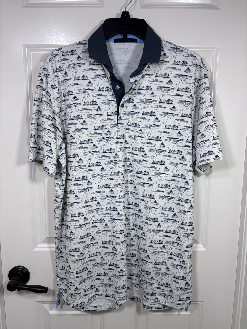 Greyson The Saint Golf Short Sleeve Polo Shirt Men’s M Arctic Blue/Woodlands
